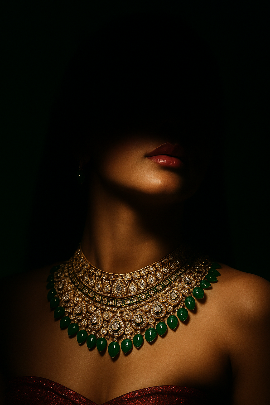 Model wearing kundan necklace by Rare Jewellery